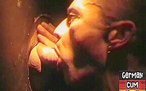 Gloryhole amateur German stud sucks cock in closeup 4 facial